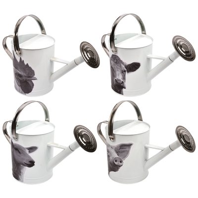 Regadera Metalica Animales de Granja Blanco y Negro